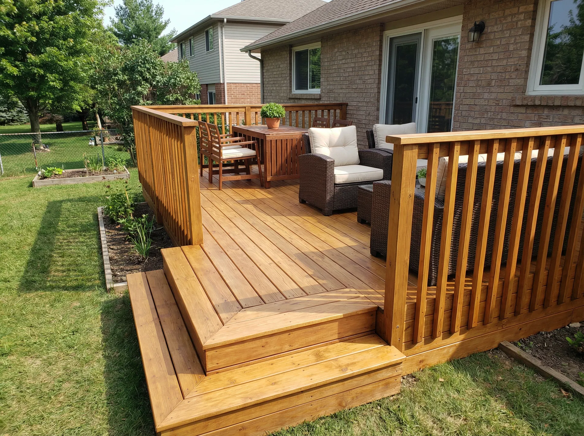 Beautiful restored wooden deck after professional cleaning in Newtown PA