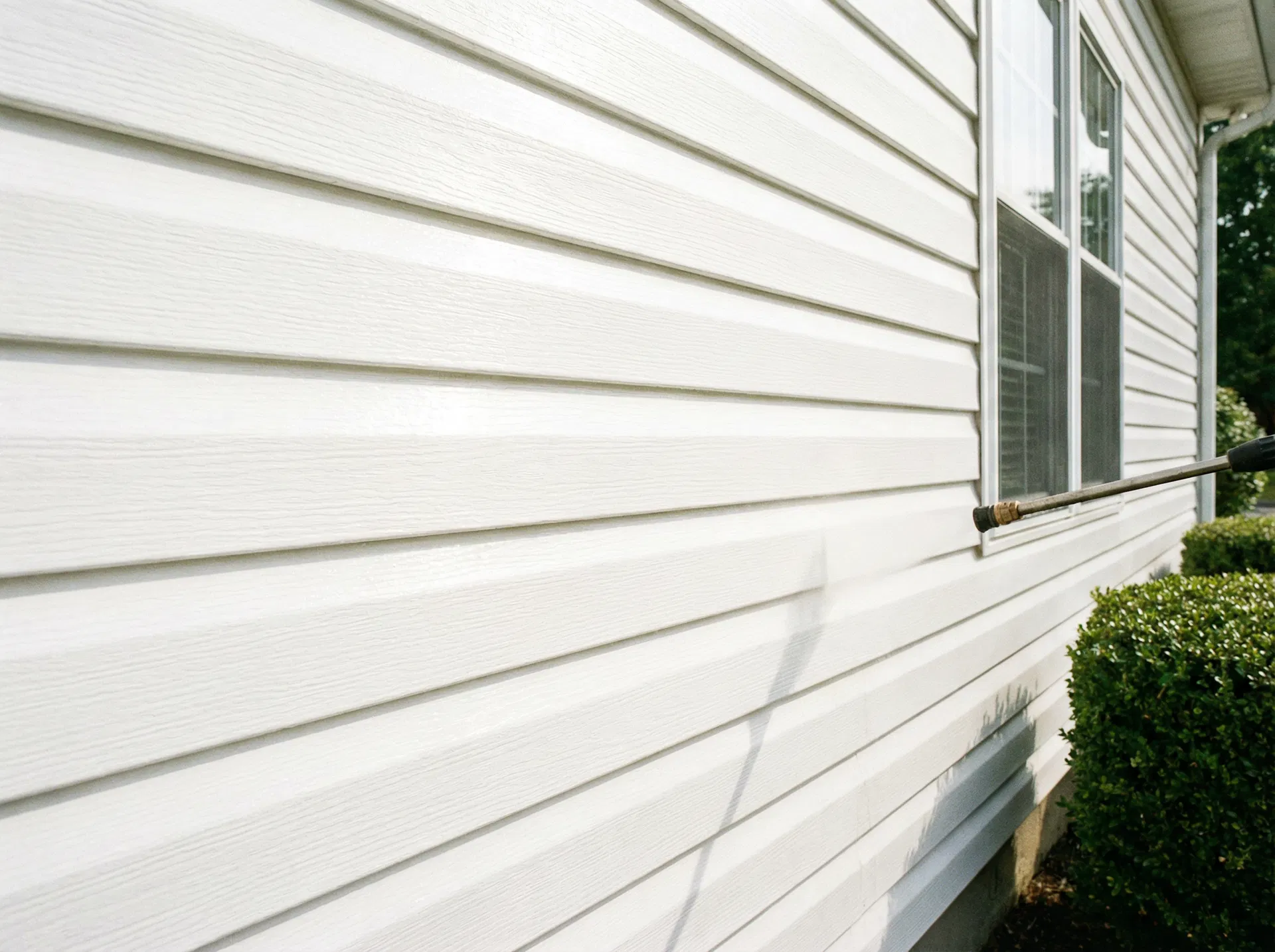 Clean white vinyl siding after professional soft wash in Warrington PA
