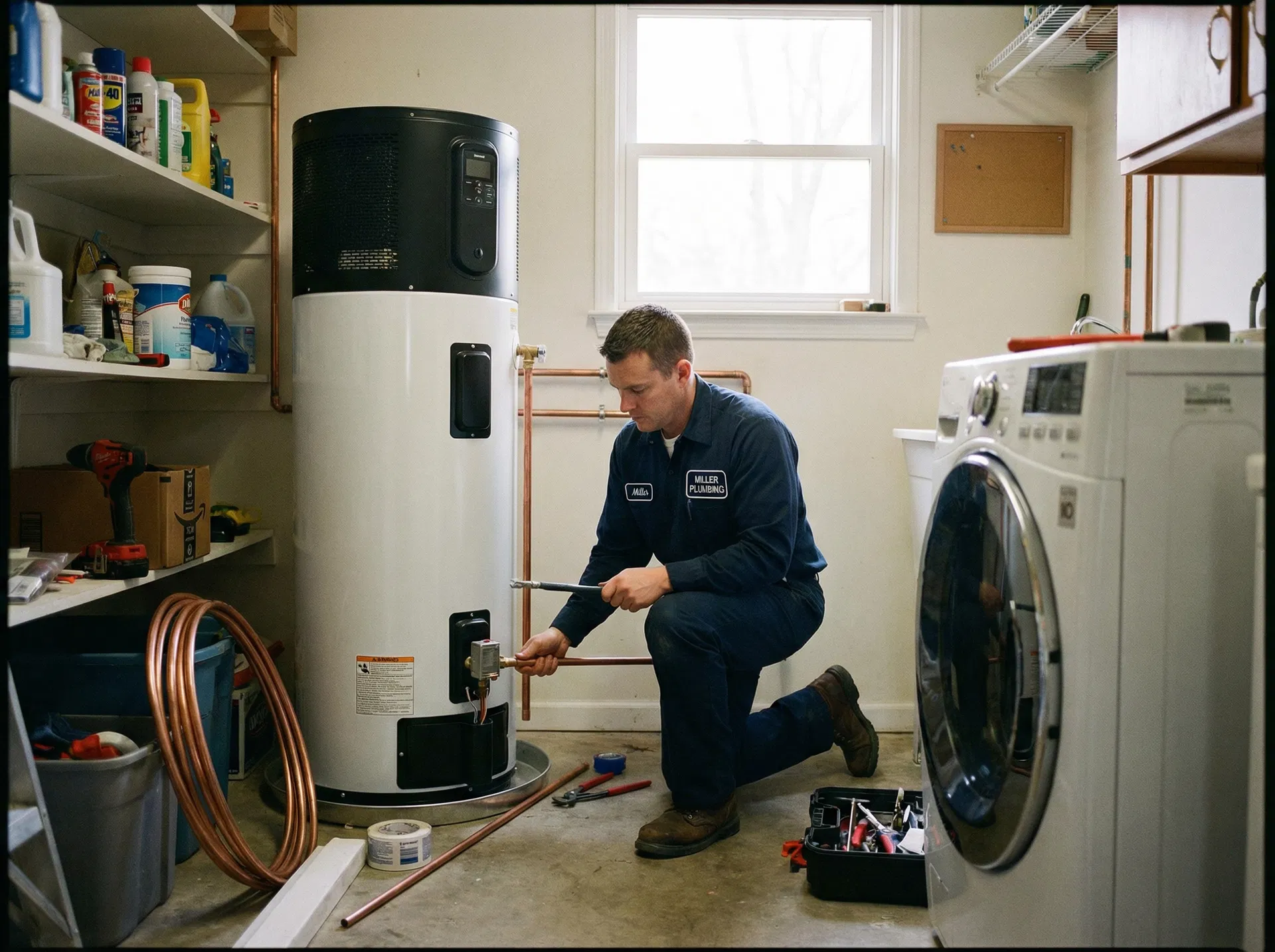 Plumber installing water heater in Peterborough
