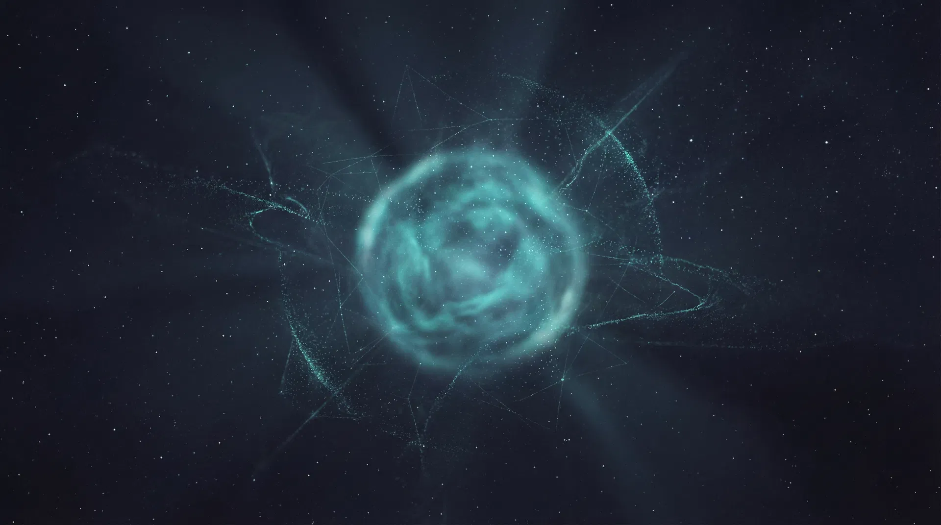 Deep space background with teal energy representing data transformation