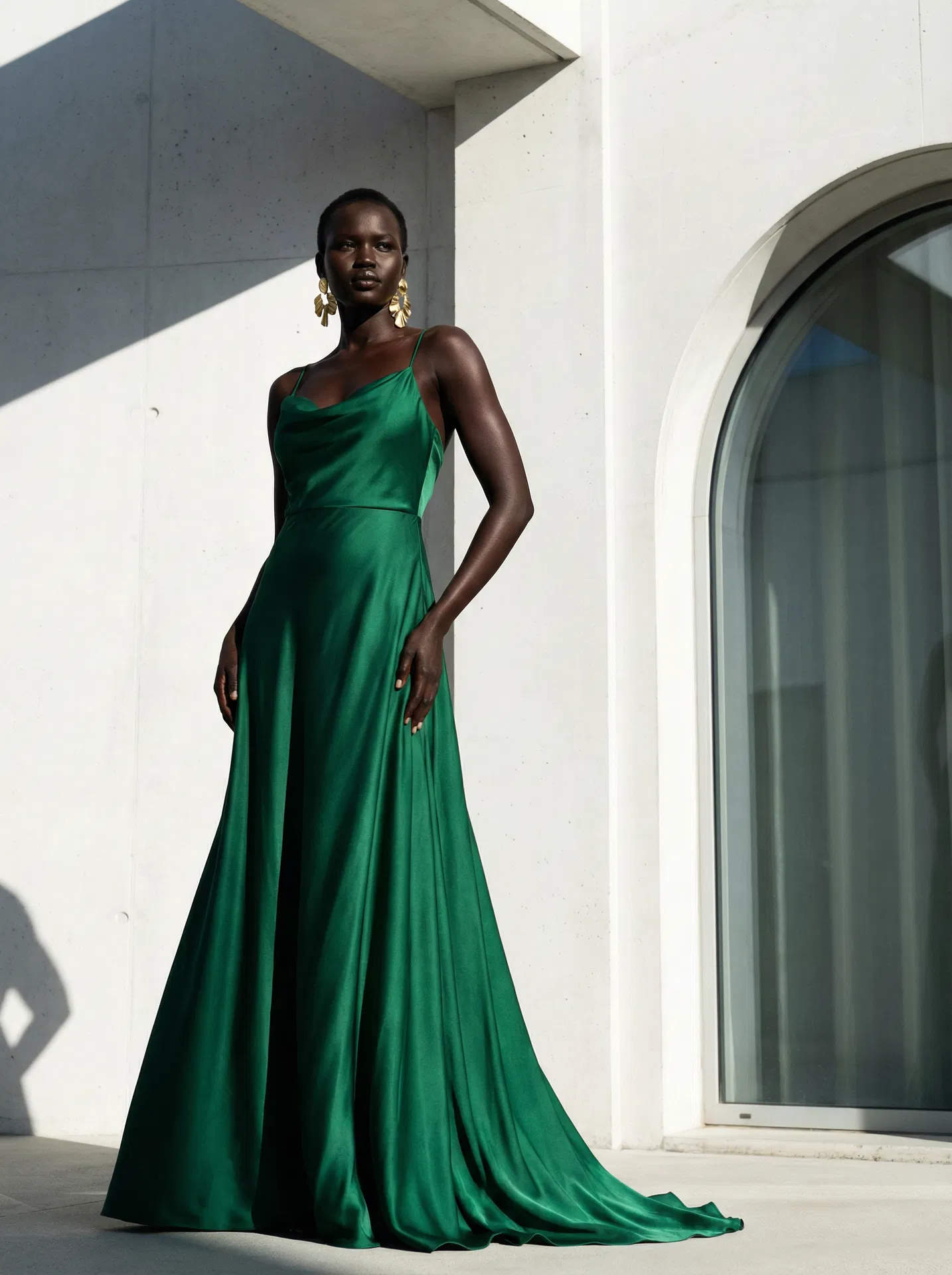 South Sudanese woman in emerald evening gown