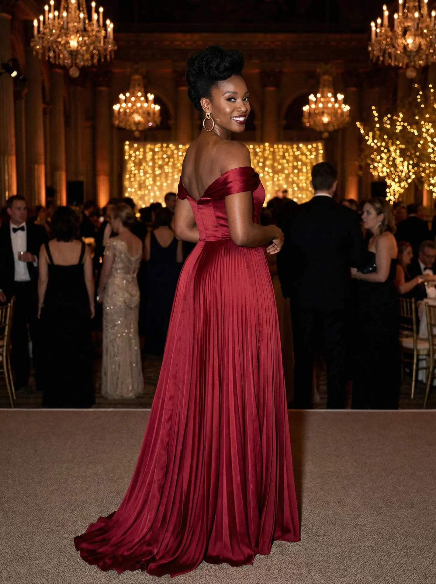 Red Off-Shoulder Evening Gown