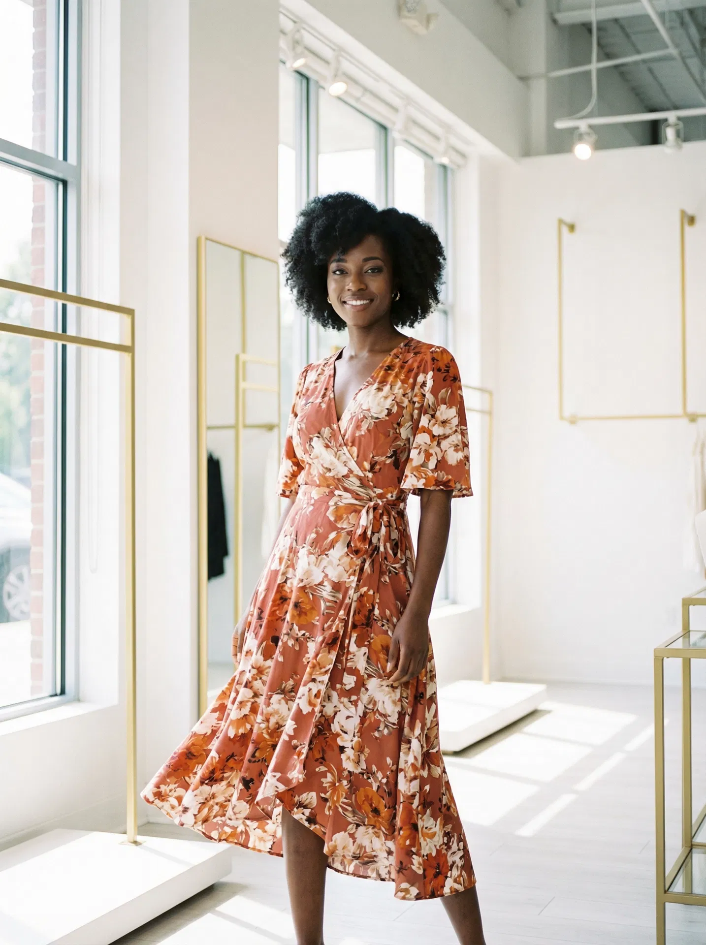 Terracotta Floral Wrap Dress
