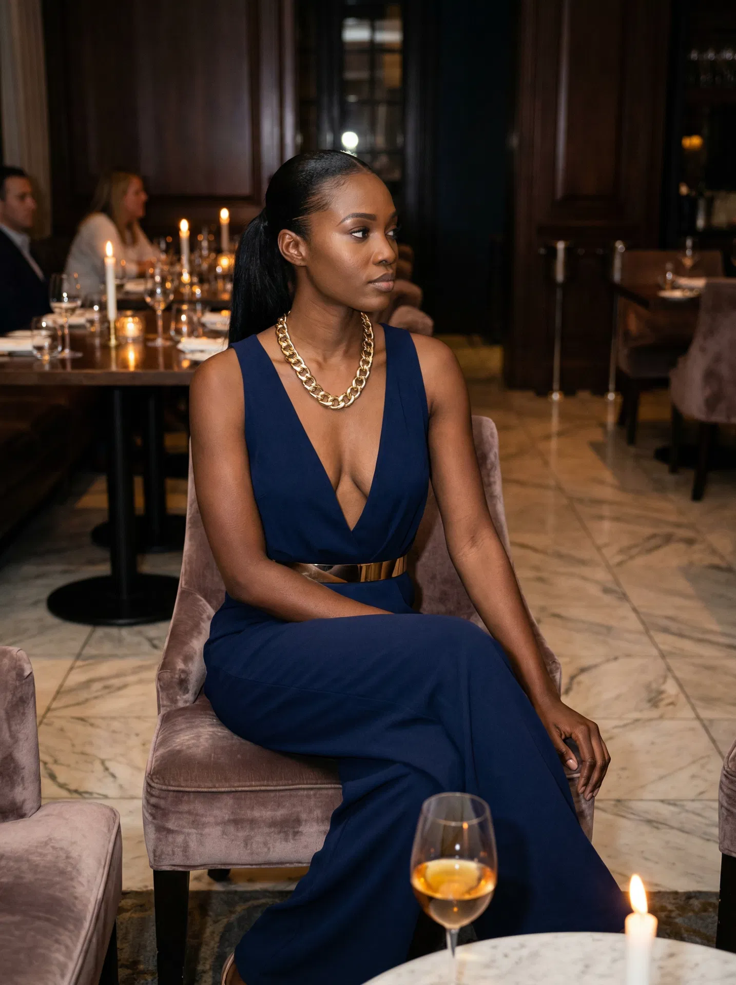 Navy V-Neck Jumpsuit