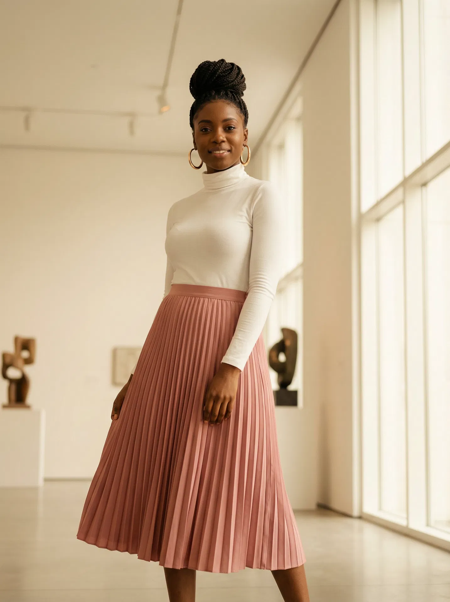 Dusty Rose Pleated Midi Skirt