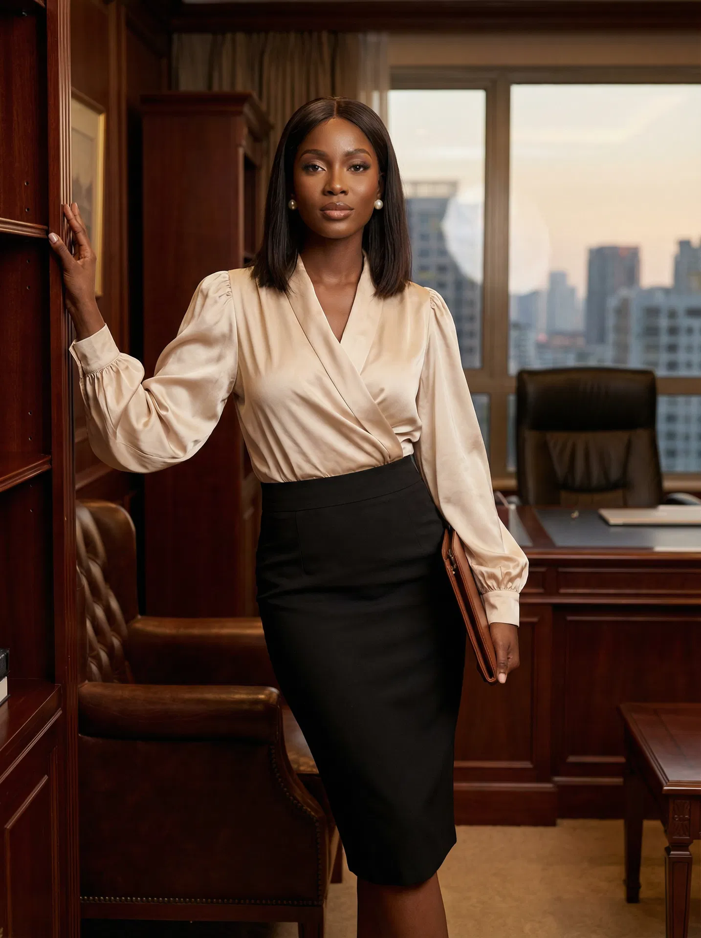 Champagne Satin Wrap Blouse