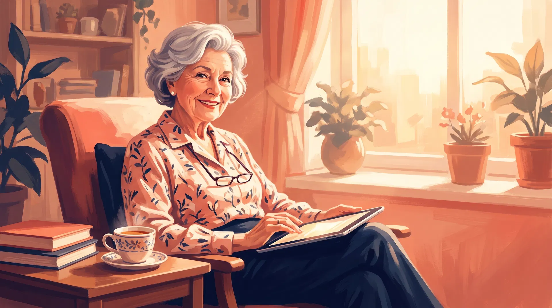 Senior woman using Ami on her tablet at home
