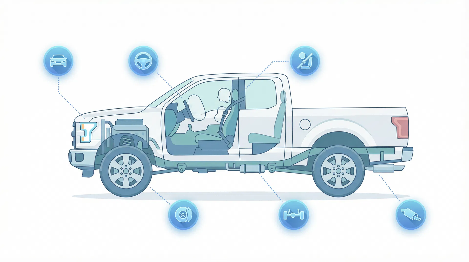 Truck cutaway diagram showing 7 inspection zones