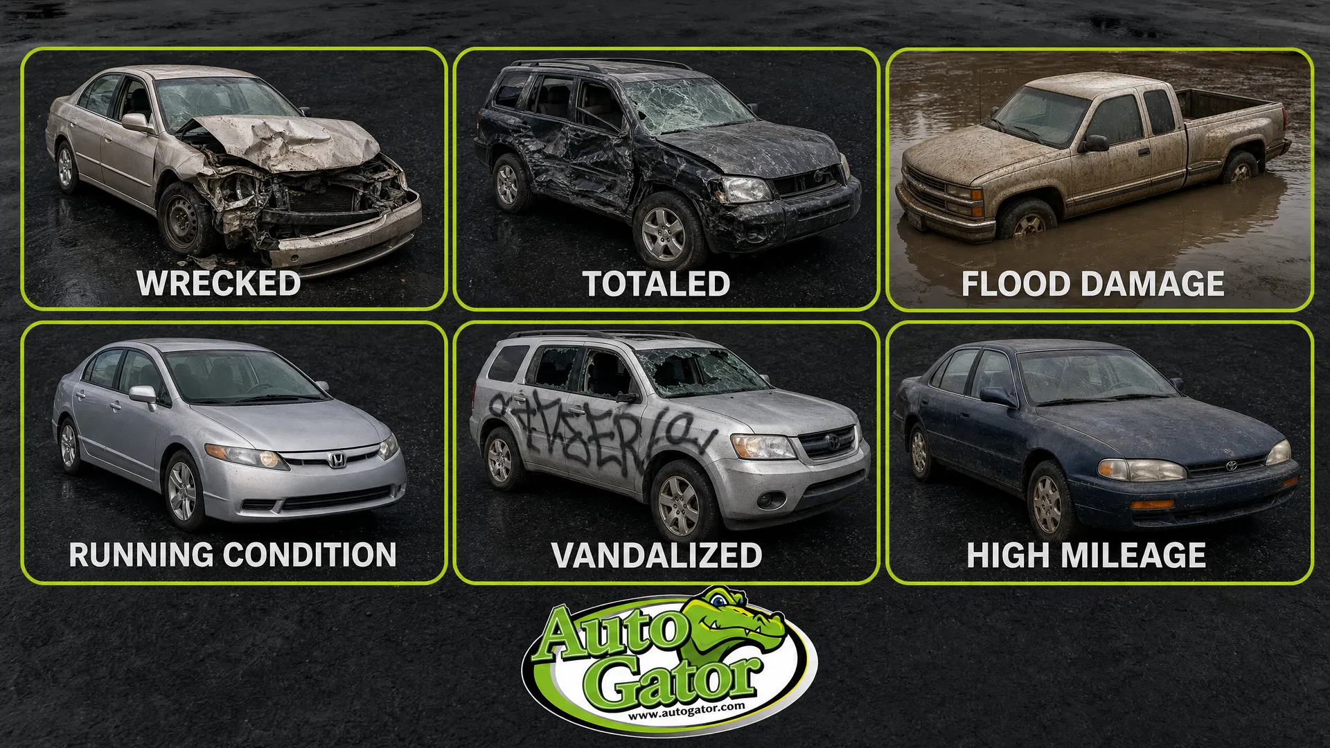 Types of vehicles Auto Gator buys — wrecked, totaled, salvage, running