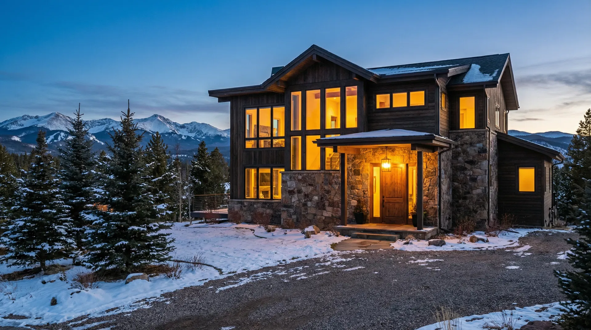 Beautiful Colorado mountain home at dusk