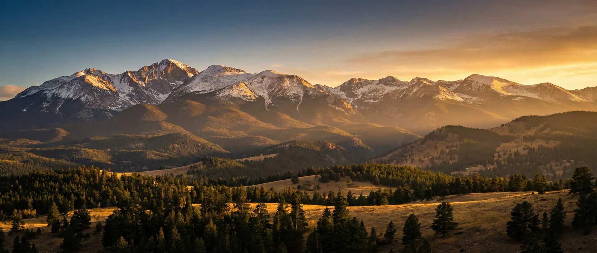 Colorado Front Range mountains at golden hour