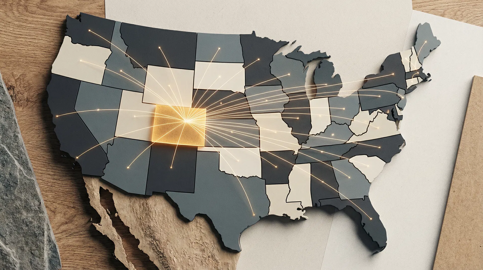 Map of the United States with Colorado highlighted, showing referral network connections to all 50 states