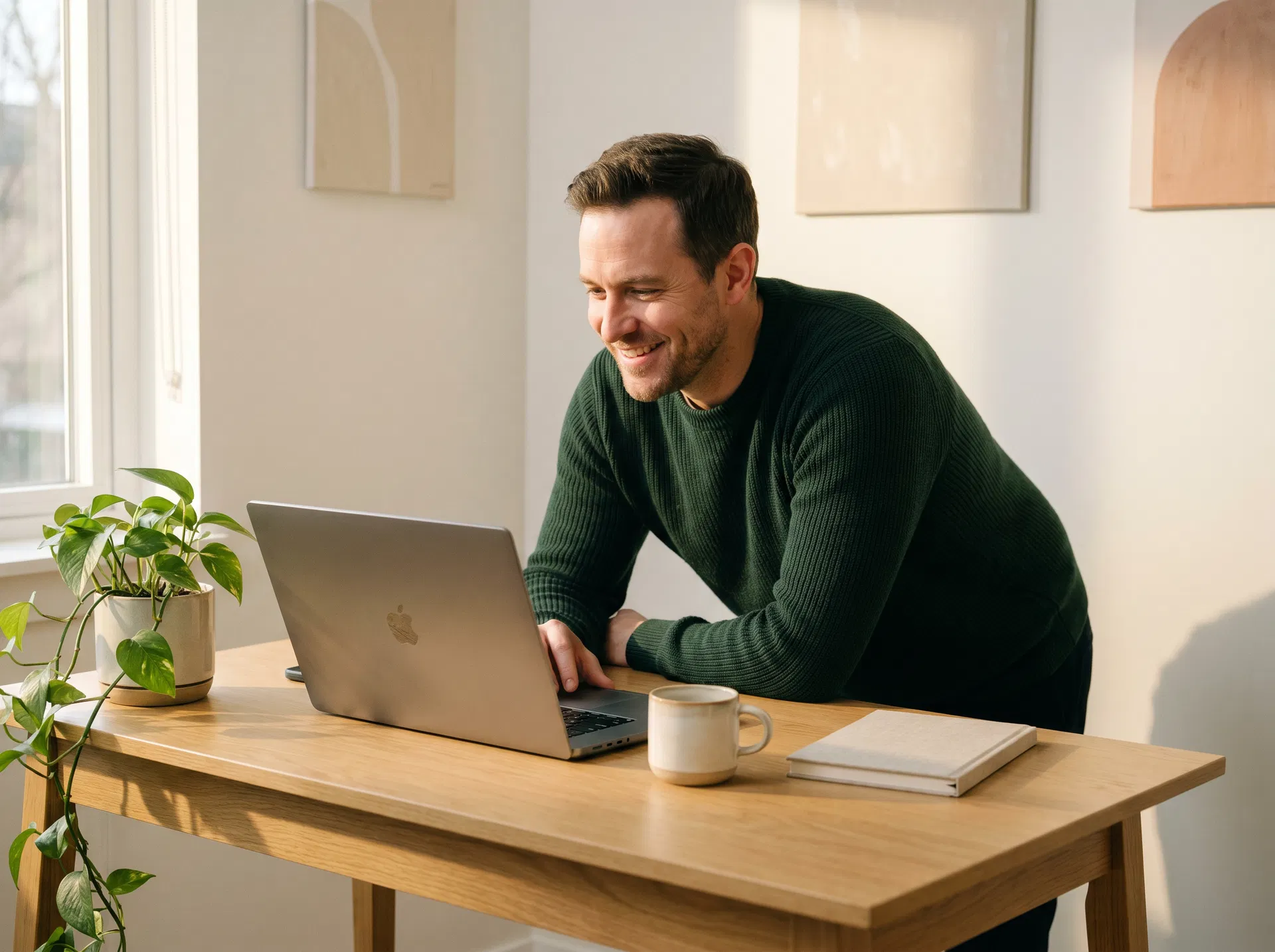 Founder on a video call from a sunlit home office