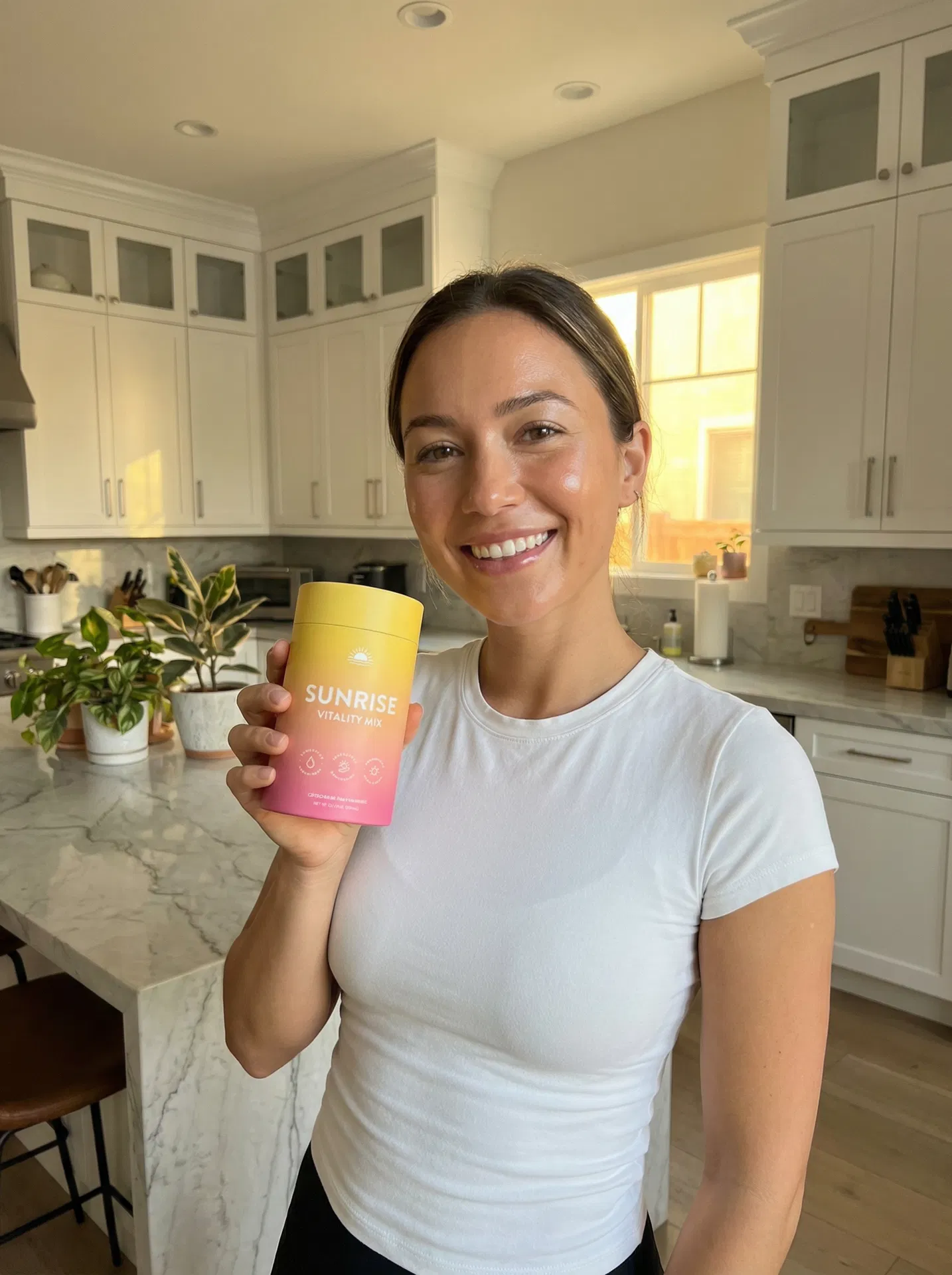 Confident woman holding BodyGlow product