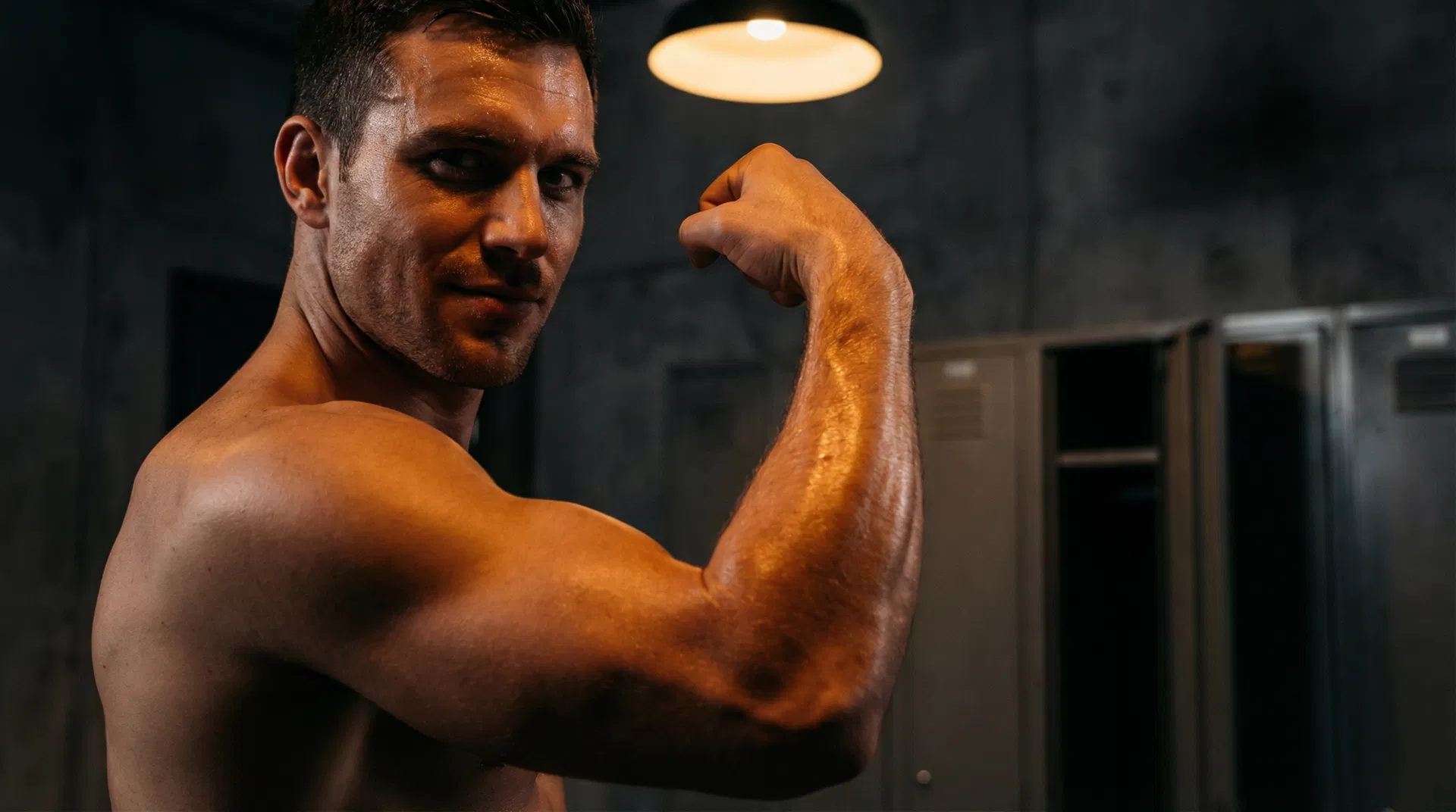 Man showing strength results