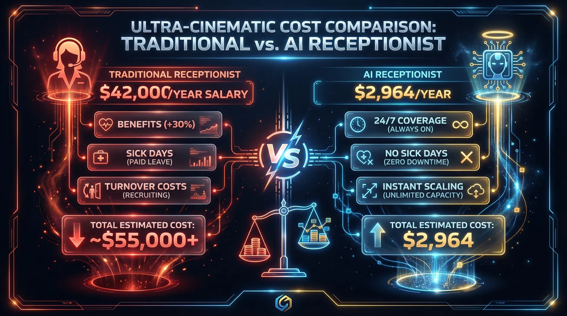 Traditional Receptionist vs AI Receptionist Cost Comparison