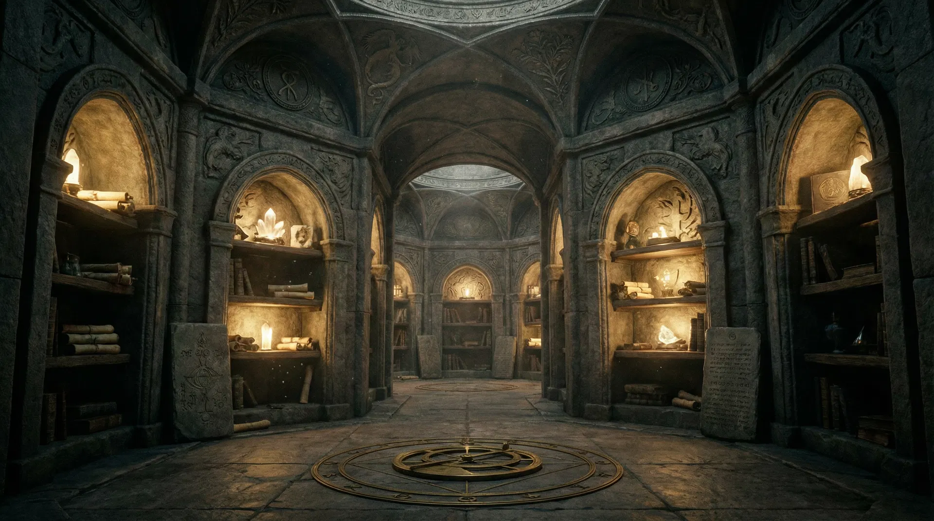 Eight mystical chambers with golden light
