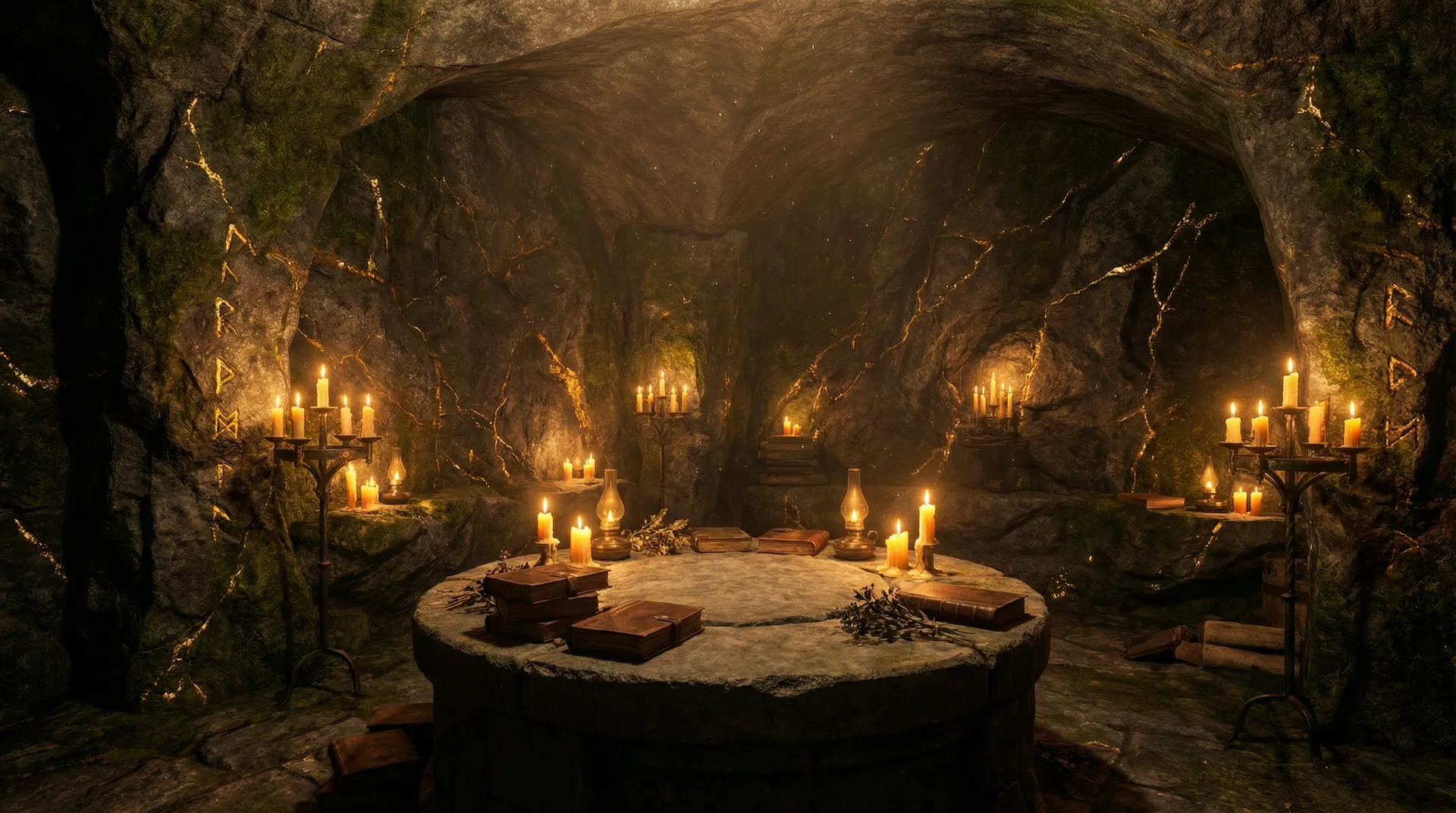 Sacred chamber with candlelight