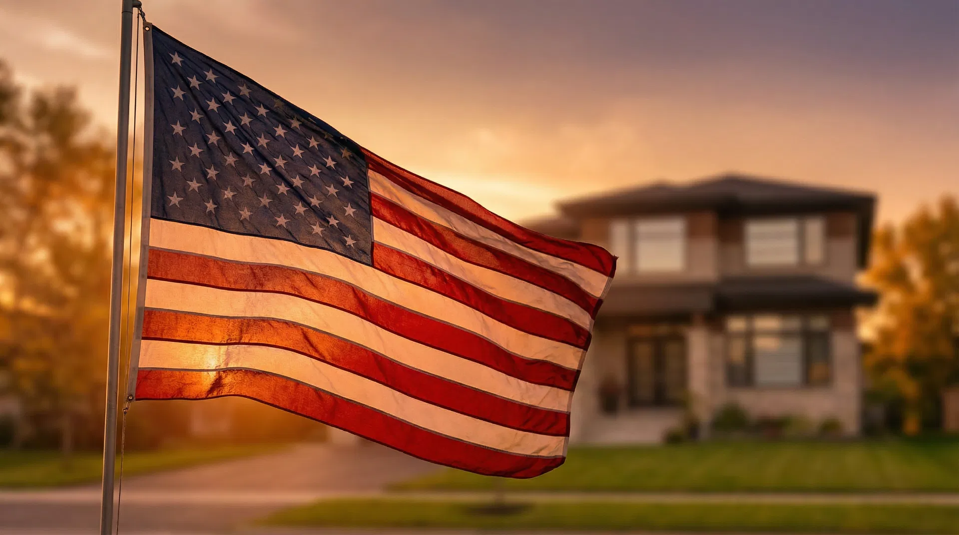 American flag with home
