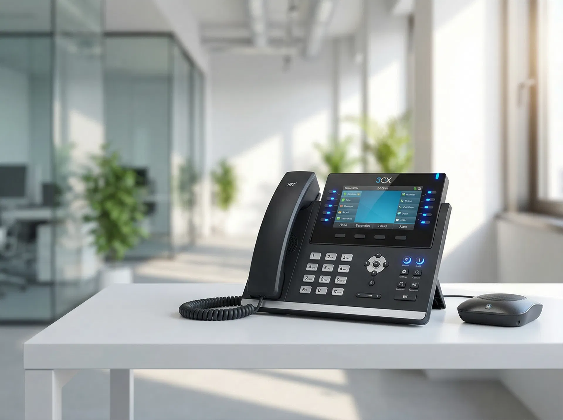 3CX VOIP phone system on modern office desk