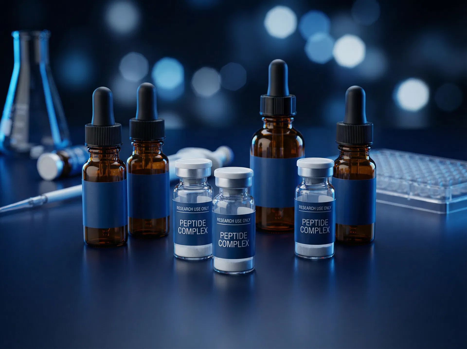Research-grade lyophilized peptide vials — BPC-157, TB-500, CJC-1295 — USA made, purity >99%