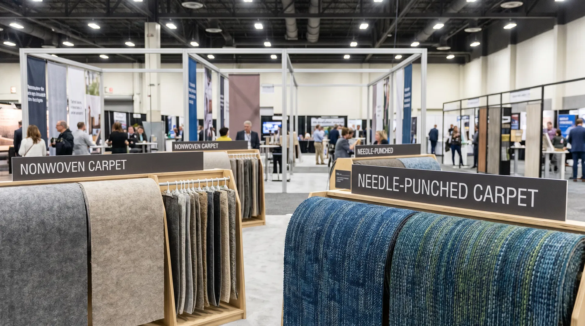 展覽場館鋪設不同類型地毯的比較照片