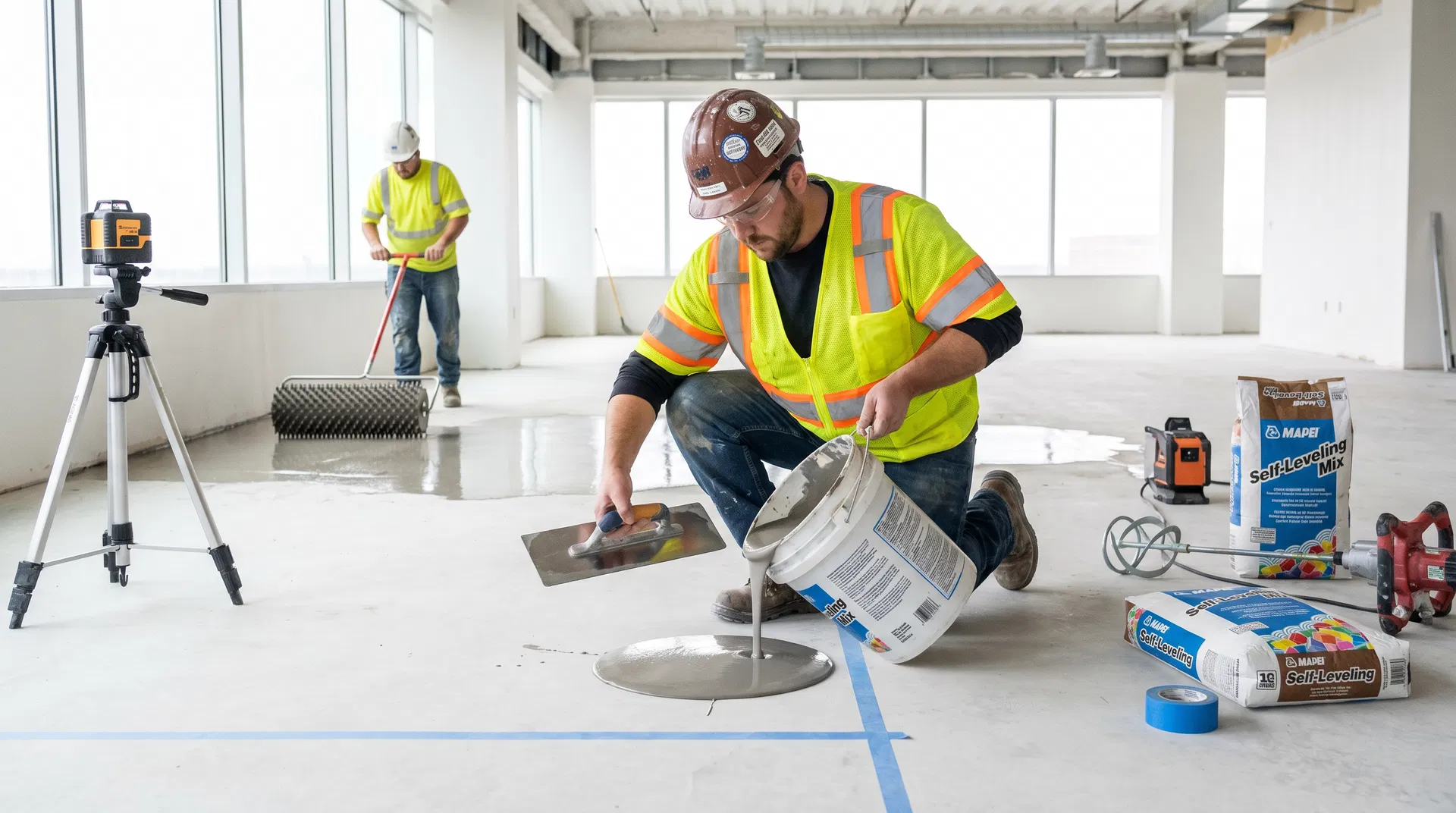 辦公室地坪整平施工準備的現場照片