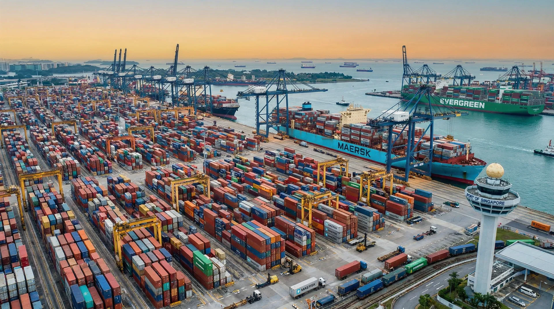 Port terminal with containers