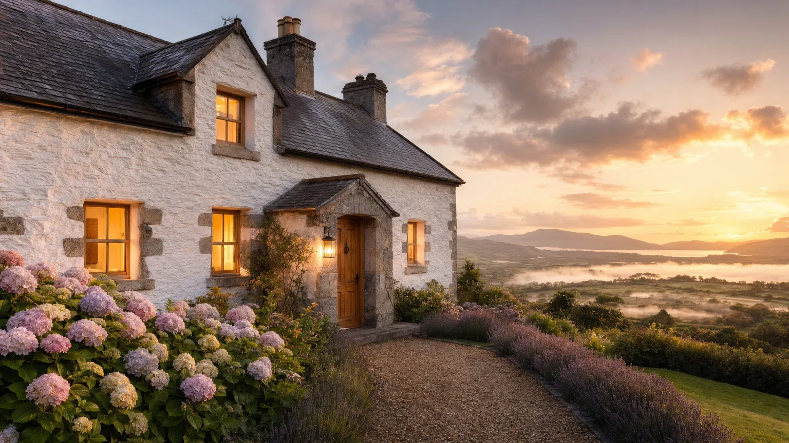 Corlis Cottage at golden hour.