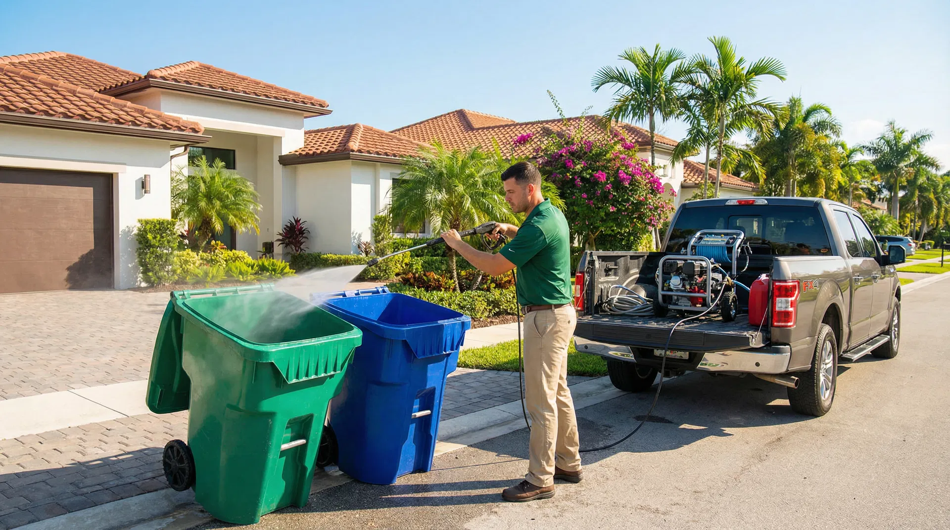 Elite Bins Cleaning professional service truck in West Kendall Miami