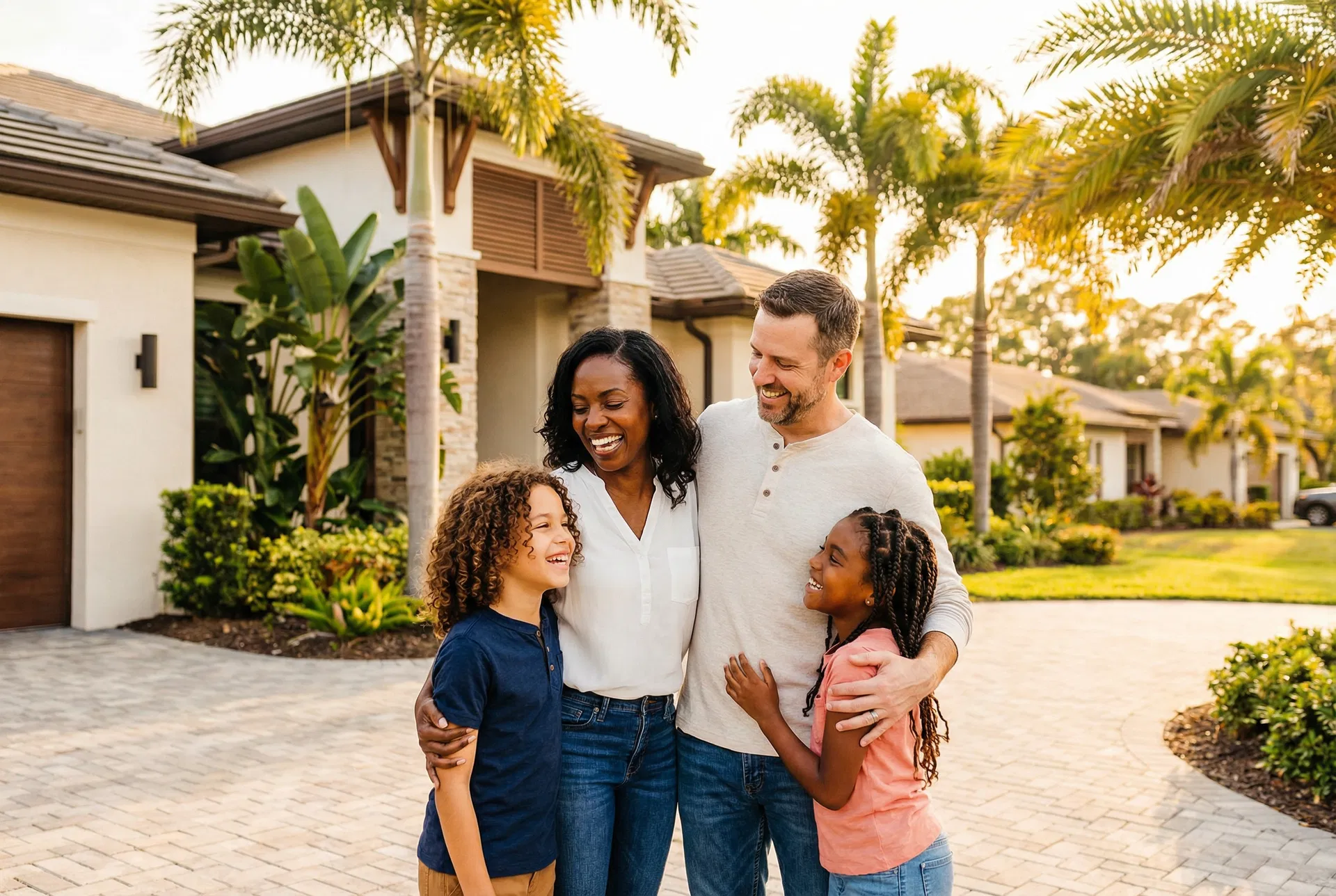 Florida family in front of their new home