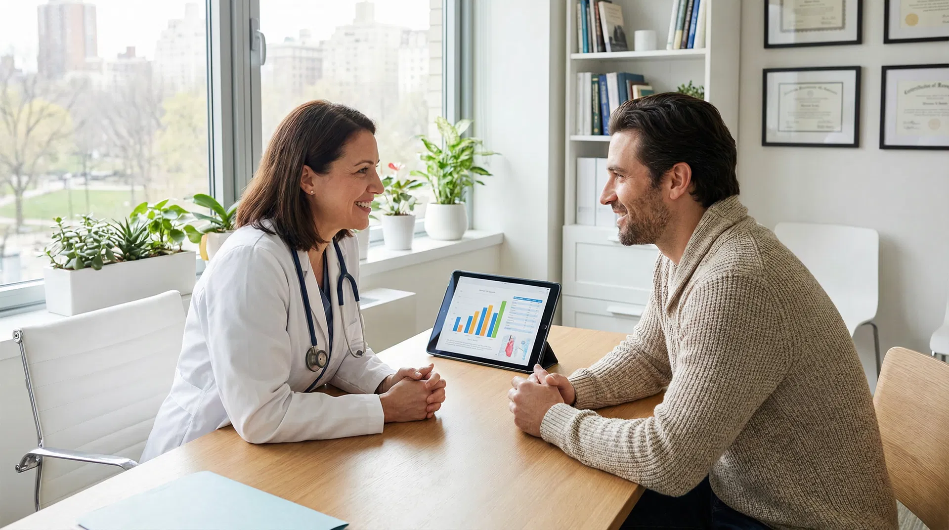 Patient consulting with a physician about their health plan