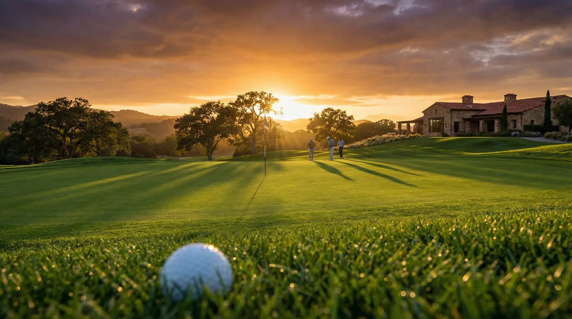 Golf course at sunset