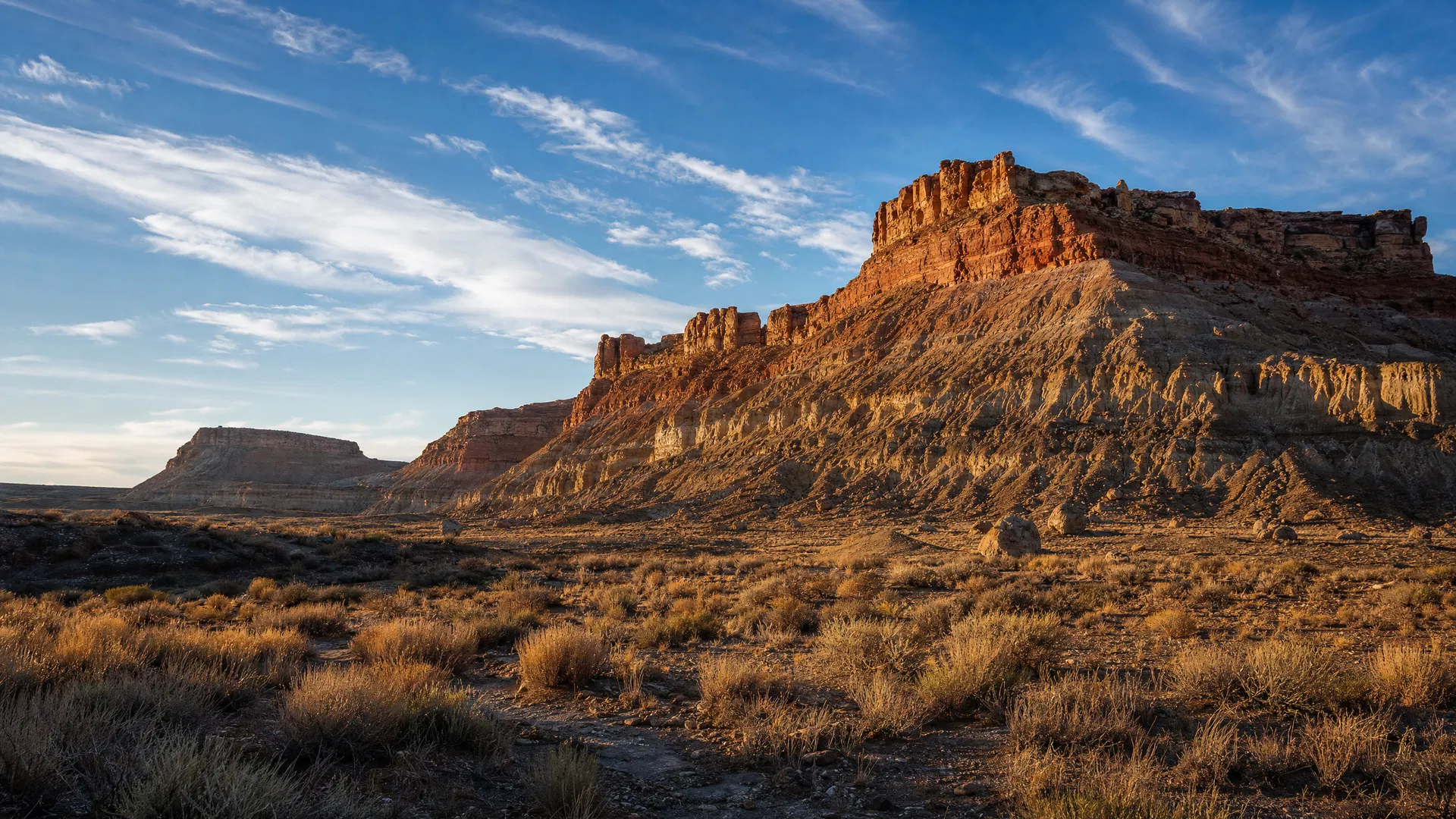 Wyoming high desert landscape with ancient sedimentary formations