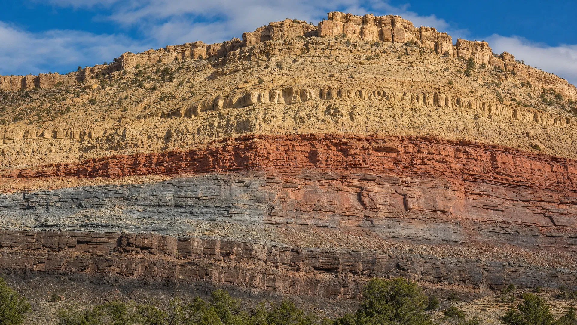 Cross-section of geological layers showing mineral-rich sedimentary deposits