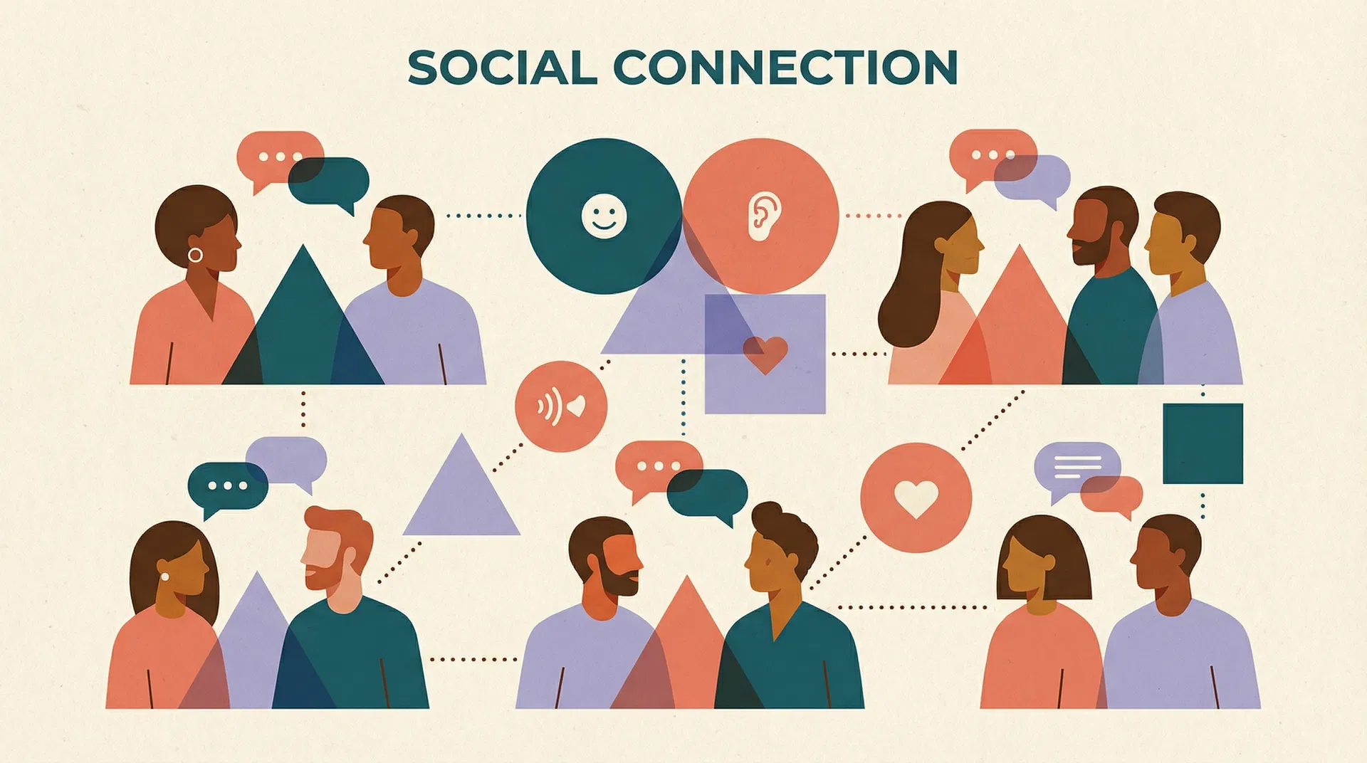 Social connection illustration showing diverse people communicating