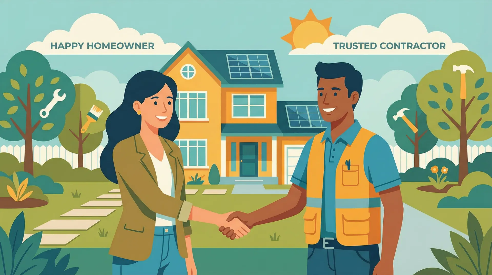 Happy homeowner shaking hands with trusted contractor
