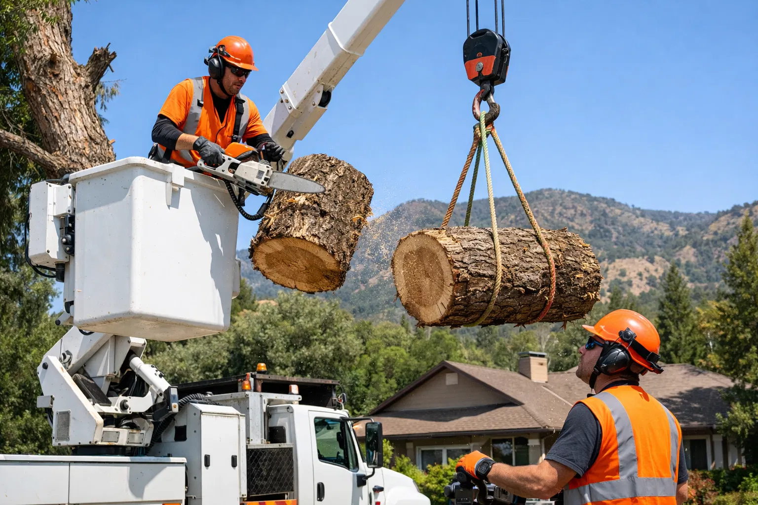 Professional tree removal crew at work