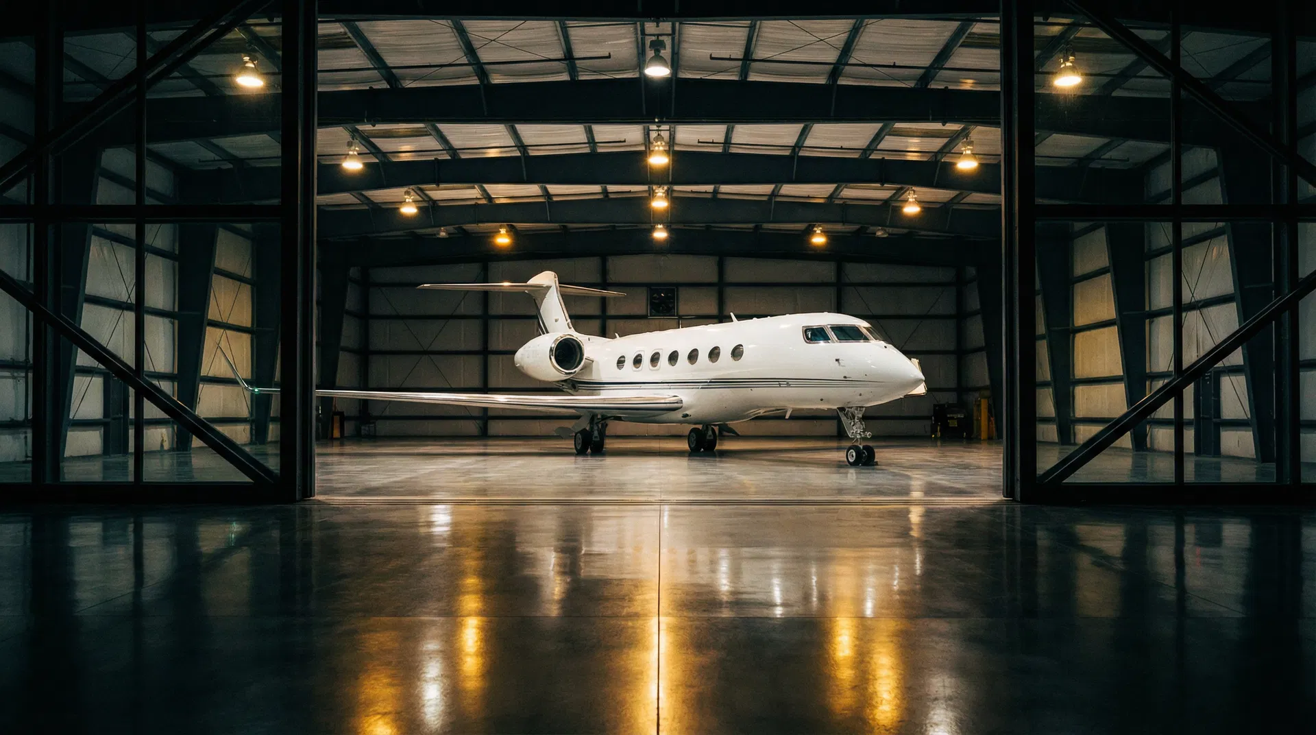 Private jet in hangar