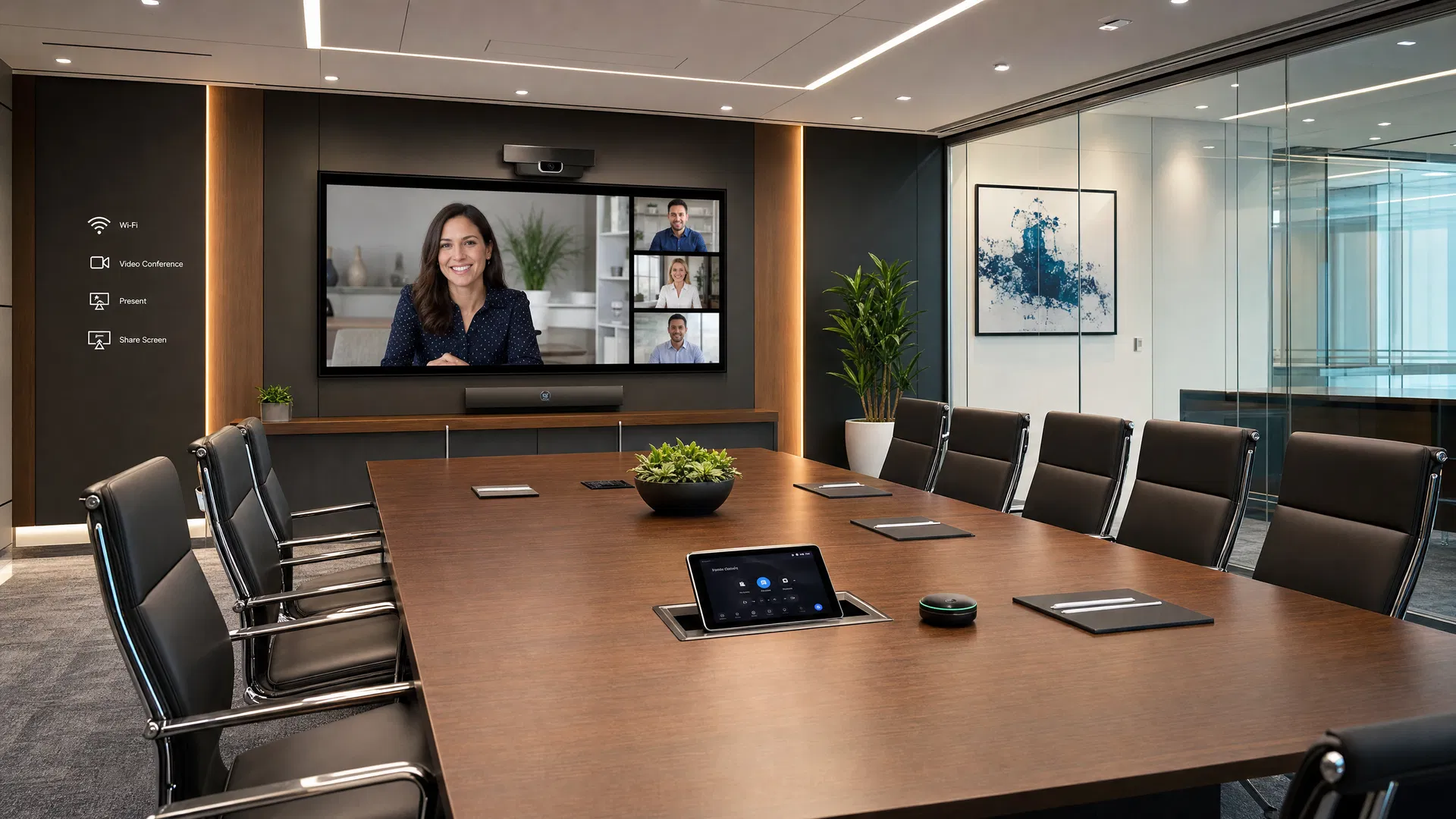 Professional boardroom AV system by Cave Integration