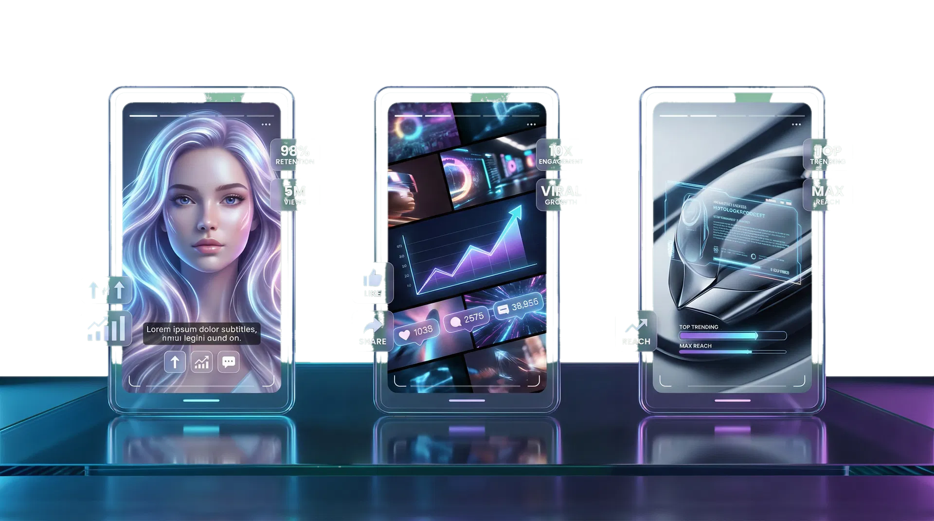 Mockups verticais de vídeos curtos prontos para publicação