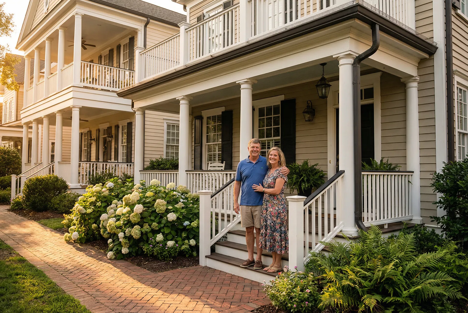Happy homeowners with LeafLock gutter protection
