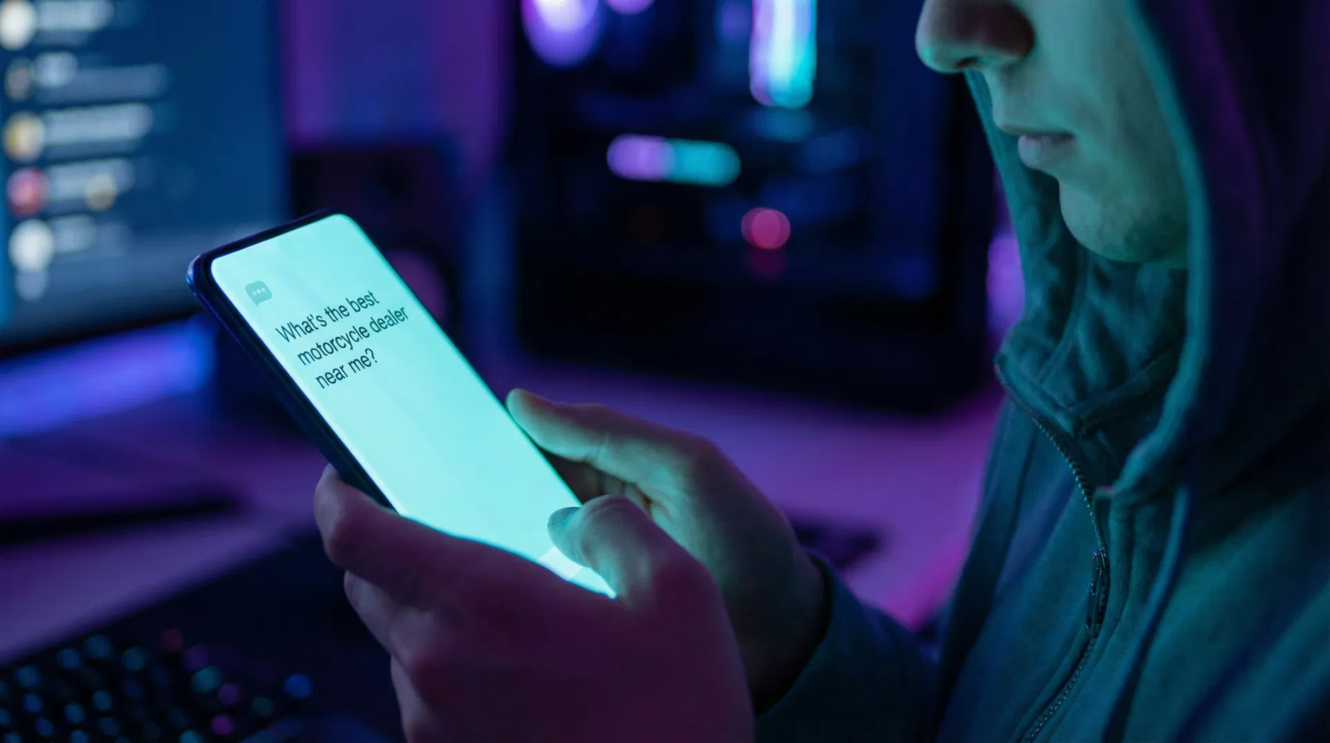 Buyer searching on phone for dealerships