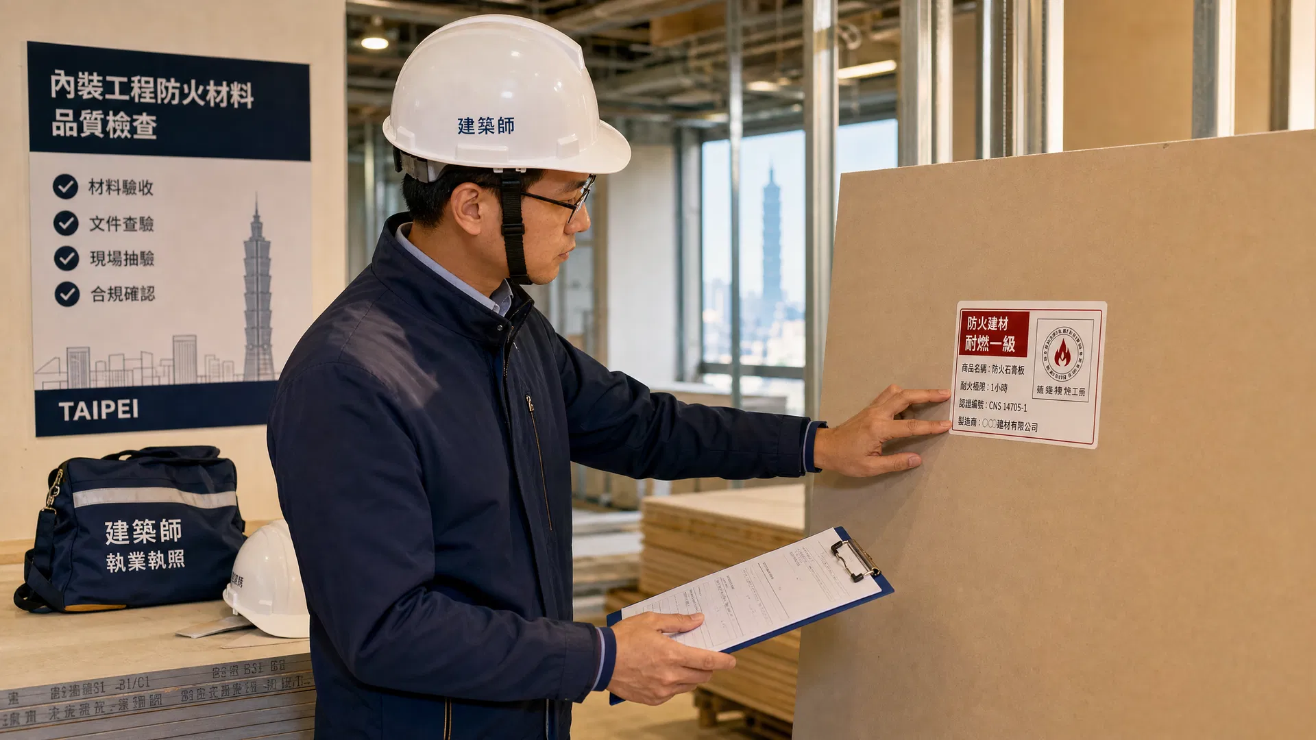 建築師現場檢查室內裝修防火材料耐燃認證標籤:確保材料符合法規要求|任柏澄建築師事務所