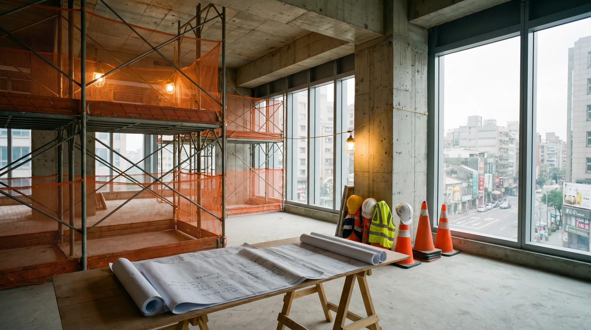 施工許可申請 - 建築圖說與施工現場