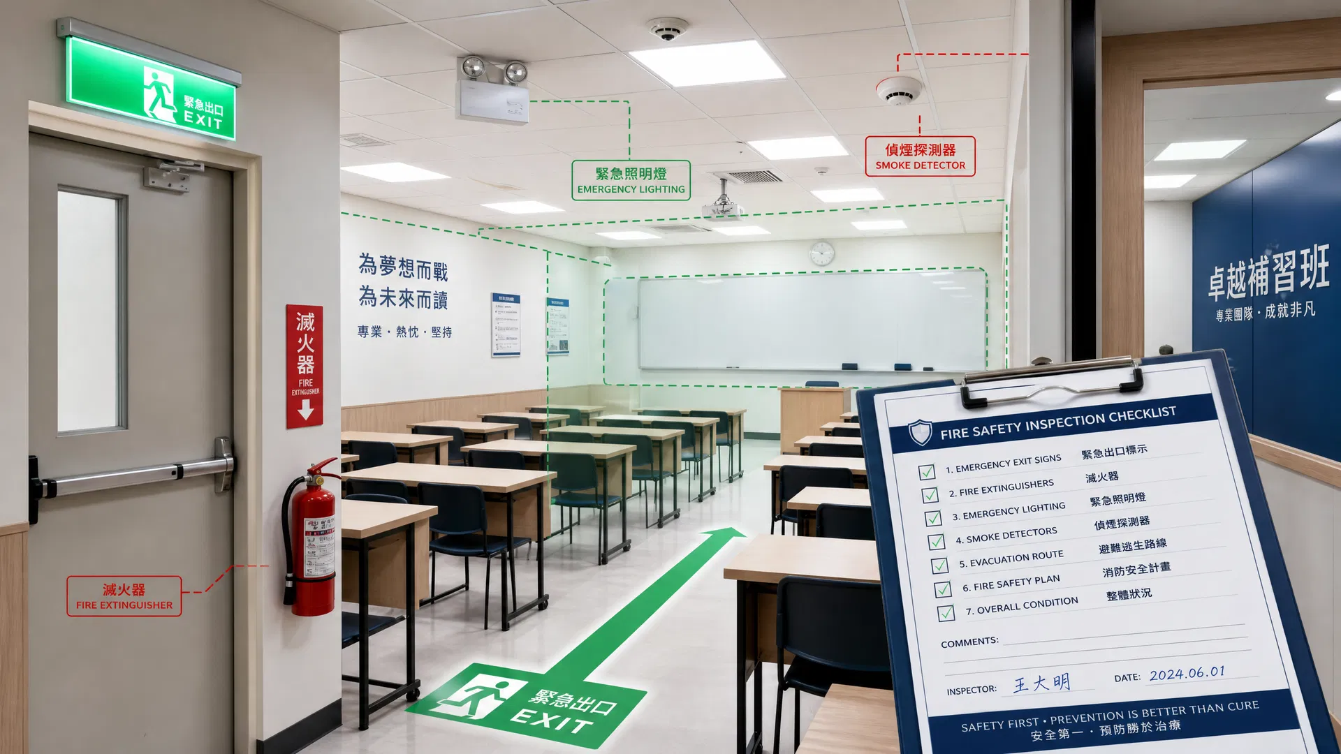 補習班消防安全勘驗標準：立案前一定要檢查的消防設備、逃生動線與裝修材料｜任柏澄建築師事務所