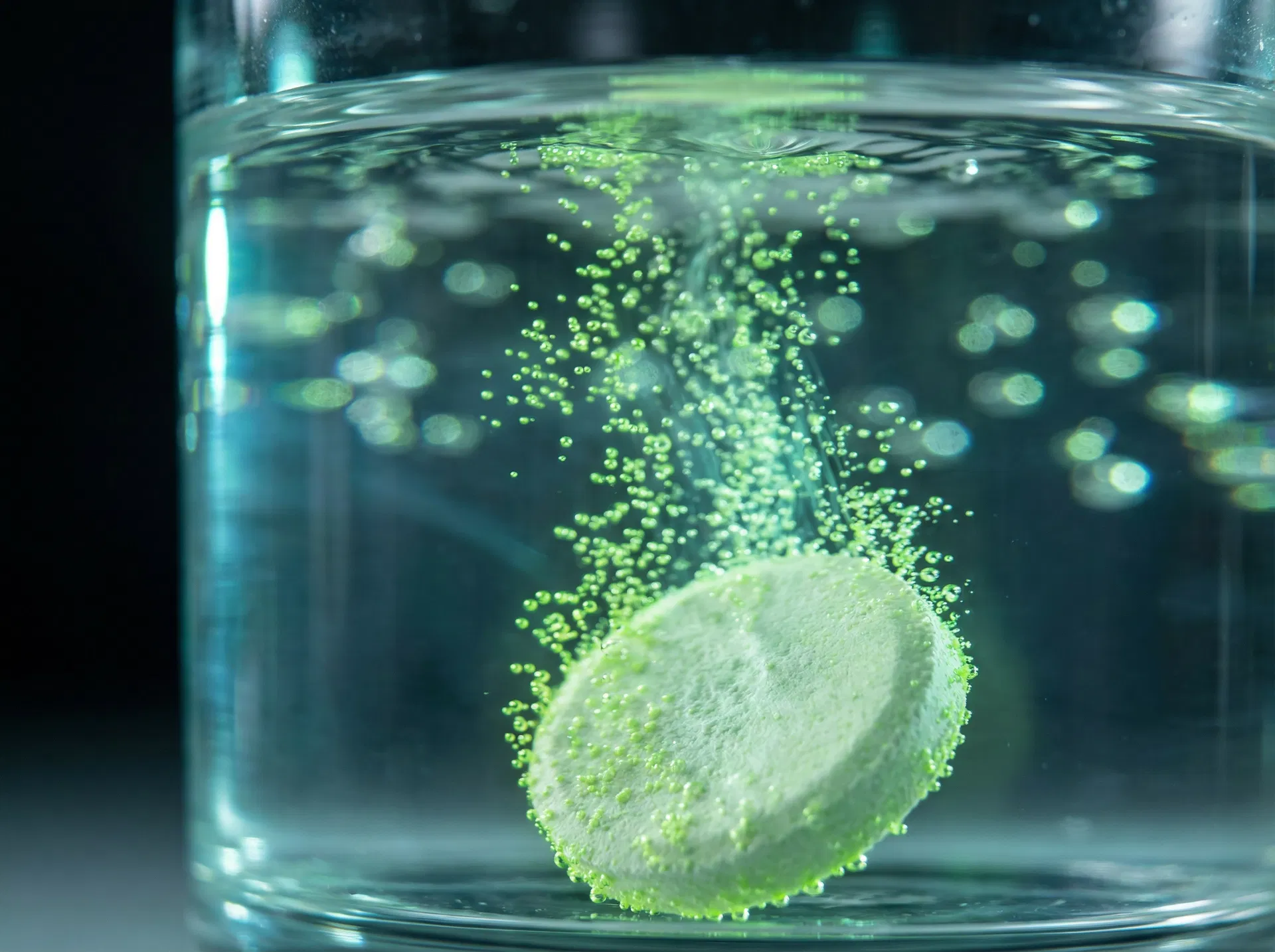 Hydrogen tablet dissolving in water