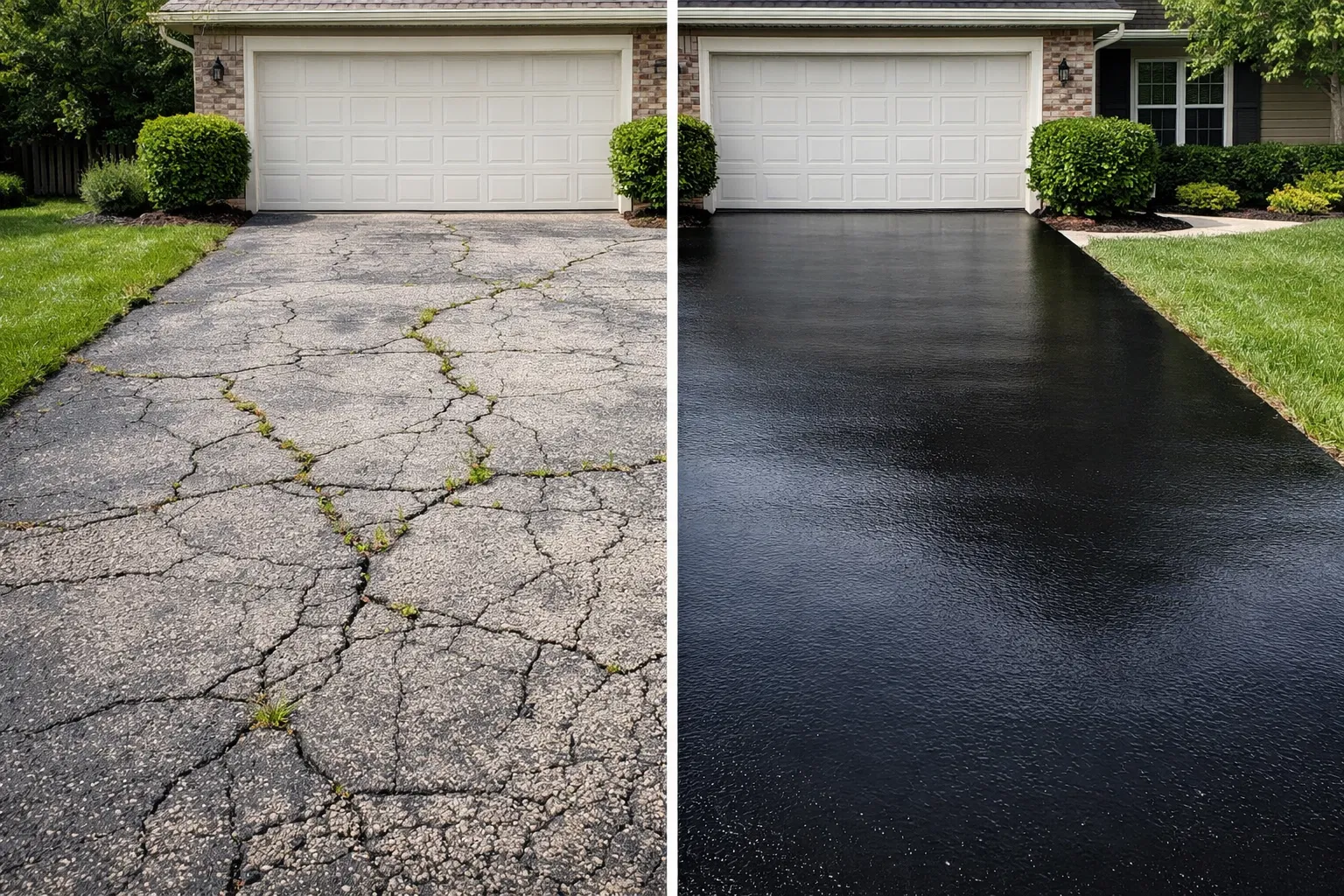 Before and after driveway sealing
