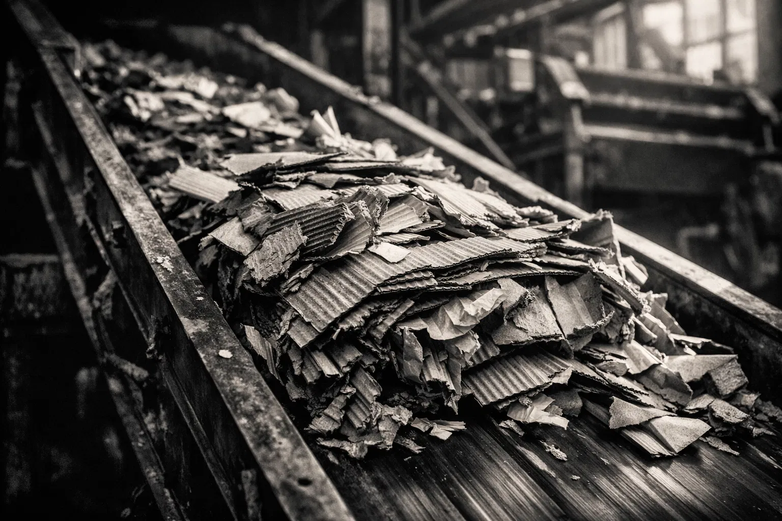 OCC recovered cardboard on conveyor belt