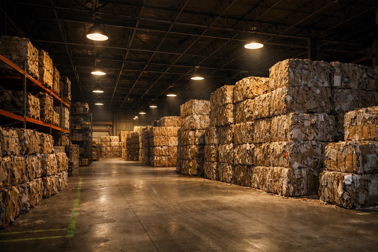 Industrial warehouse with paper bales